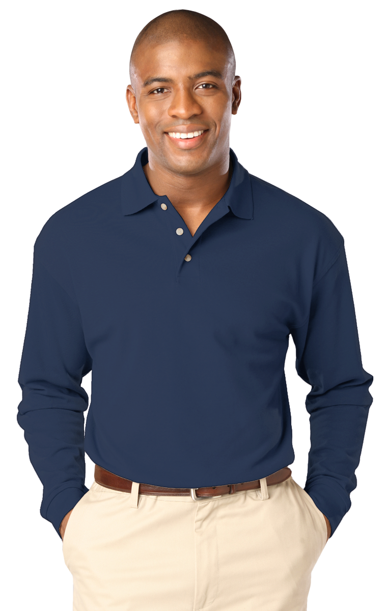 MENS LONG SLEEVE SUPERBLEND PIQUE NO POCKET  -  NAVY 2 EXTRA LARGE  SOLID