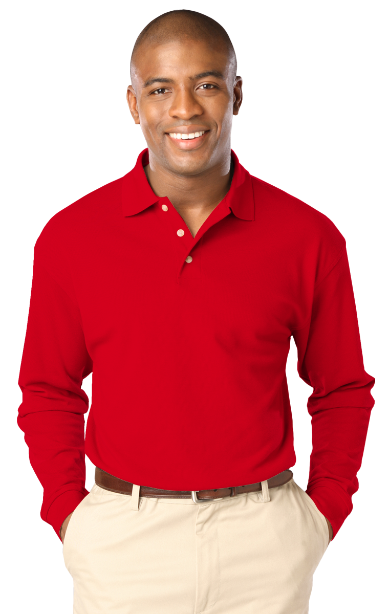 MENS LONG SLEEVE SUPERBLEND PIQUE NO POCKET  -  RED 2 EXTRA LARGE  SOLID