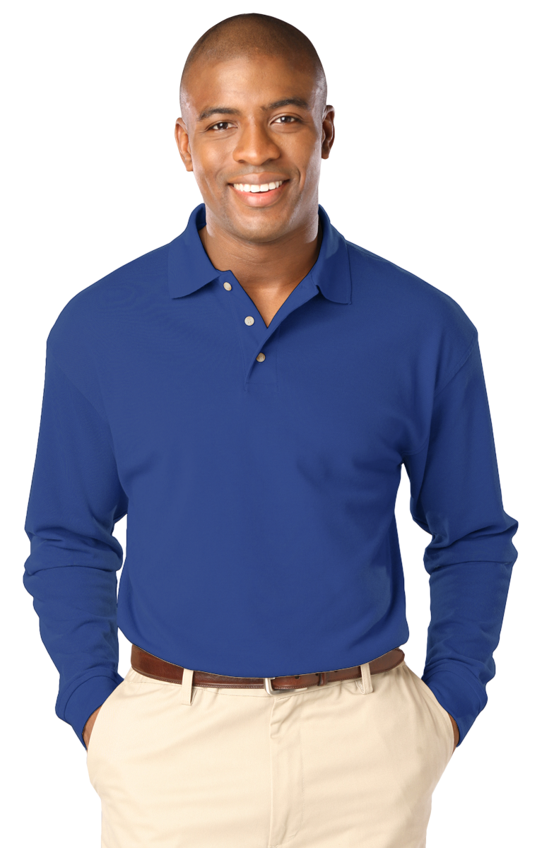 MENS LONG SLEEVE SUPERBLEND PIQUE NO POCKET  -  ROYAL 2 EXTRA LARGE  SOLID