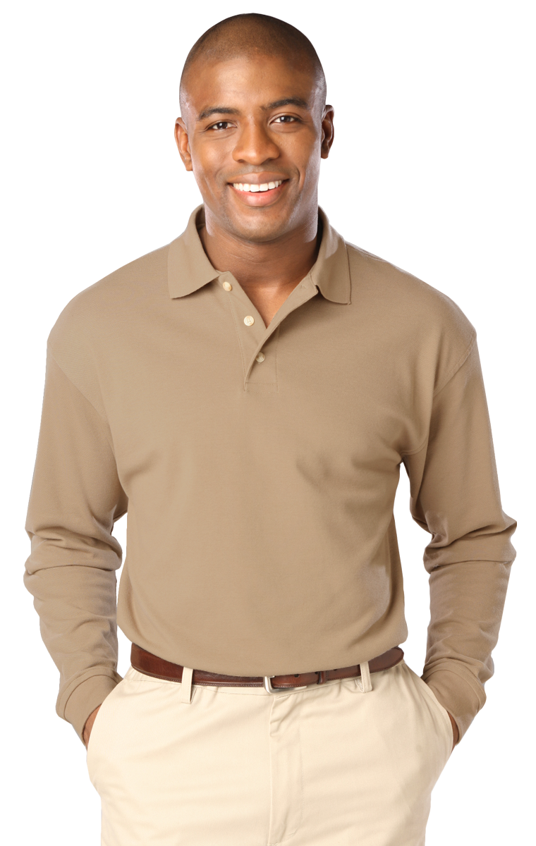 MENS LONG SLEEVE SUPERBLEND PIQUE NO POCKET  -  TAN 2 EXTRA LARGE  SOLID