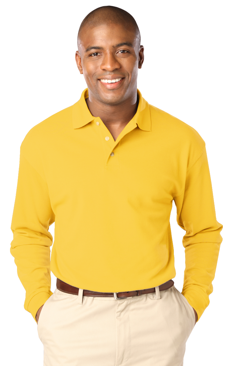 MENS LONG SLEEVE SUPERBLEND PIQUE NO POCKET  -  YELLOW 2 EXTRA LARGE SOLID