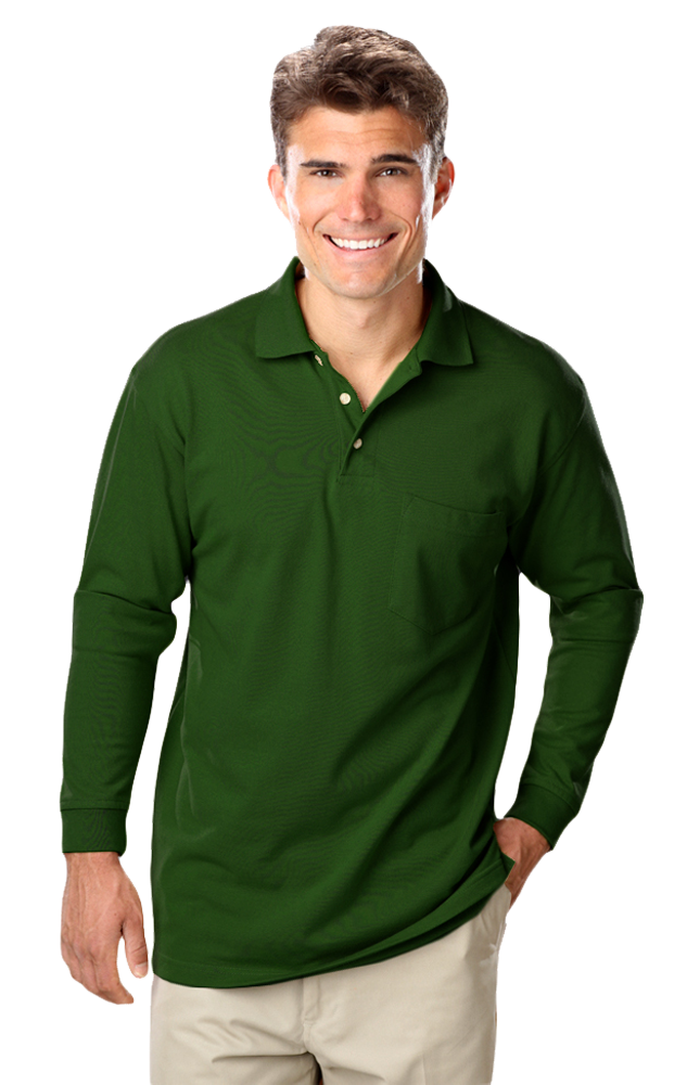 MENS LONG SLEEVE SUPERBLEND PIQUE WITH POCKET  -  HUNTER 2 EXTRA LARGE SOLID