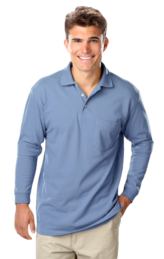 MENS LONG SLEEVE SUPERBLEND PIQUE WITH POCKET  -  LIGHT BLUE 2 EXTRA LARGE SOLID