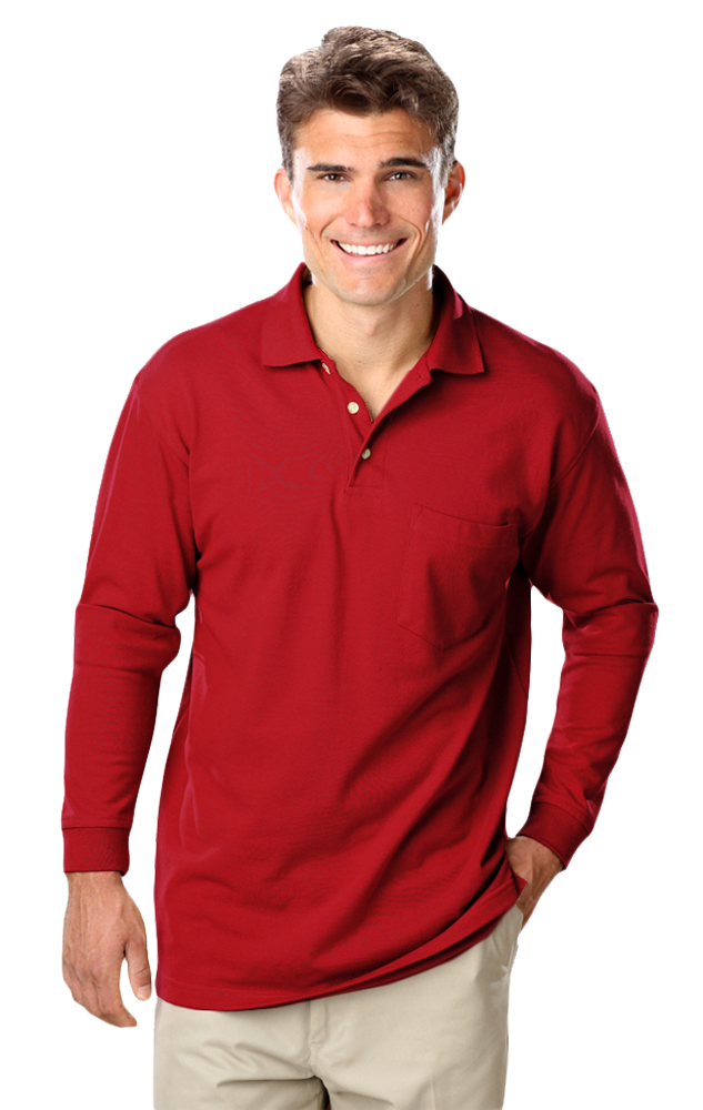 MENS LONG SLEEVE SUPERBLEND PIQUE WITH POCKET  -  RED 2 EXTRA LARGE SOLID