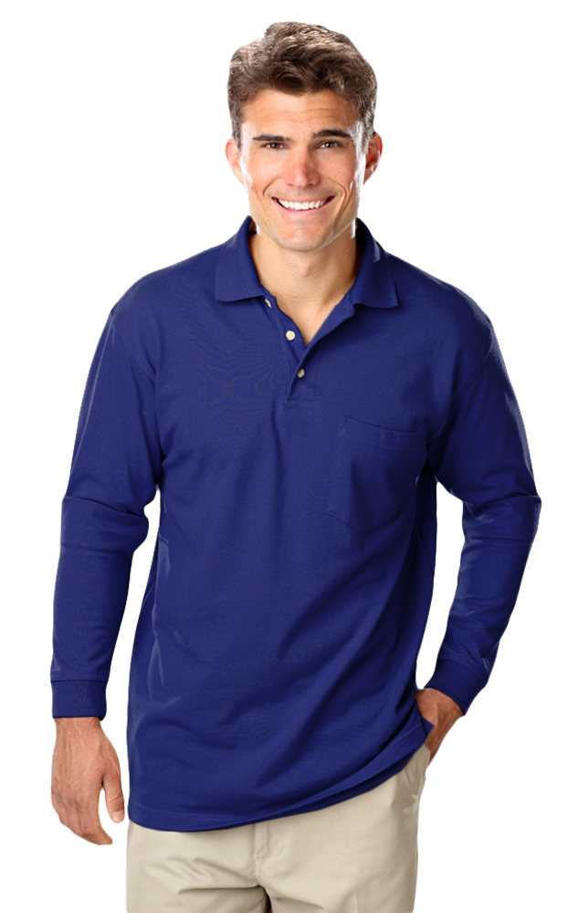 MENS LONG SLEEVE SUPERBLEND PIQUE WITH POCKET  -  ROYAL 2 EXTRA LARGE SOLID