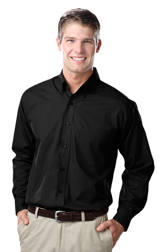 MEN'S L/S LIGHT WEIGHT POPLIN SHIRT  -  BLACK SMALL SOLID