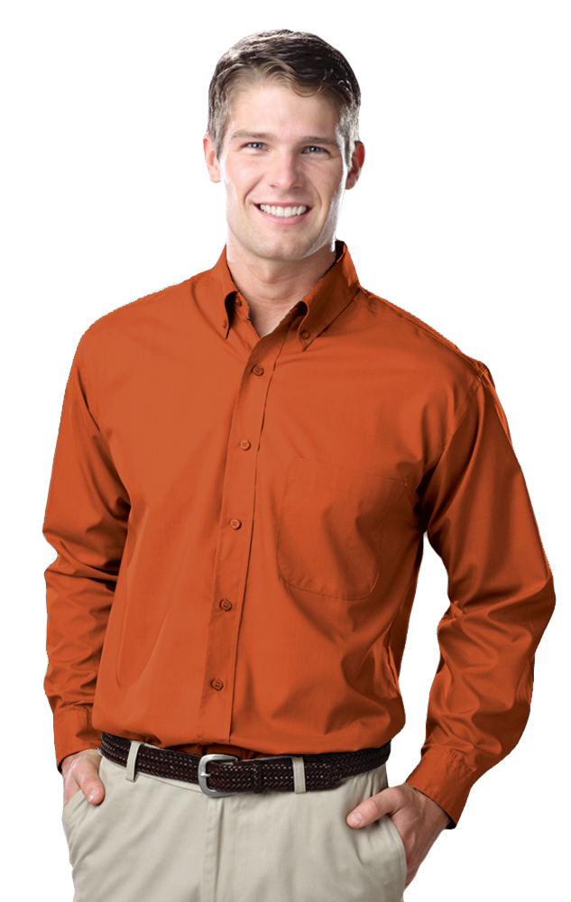 MEN'S L/S LIGHT WEIGHT POPLIN SHIRT BURNT ORANGE 2 EXTRA LARGE SOLID