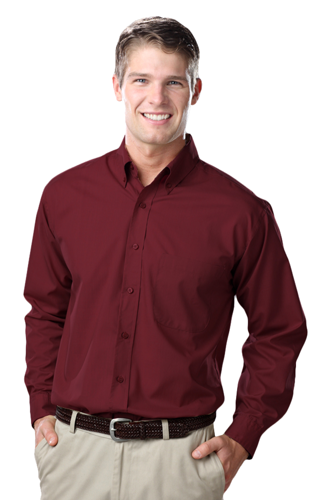 MEN'S L/S LIGHT WEIGHT POPLIN SHIRT  -  BURGUNDY 2 EXTRA LARGE SOLID