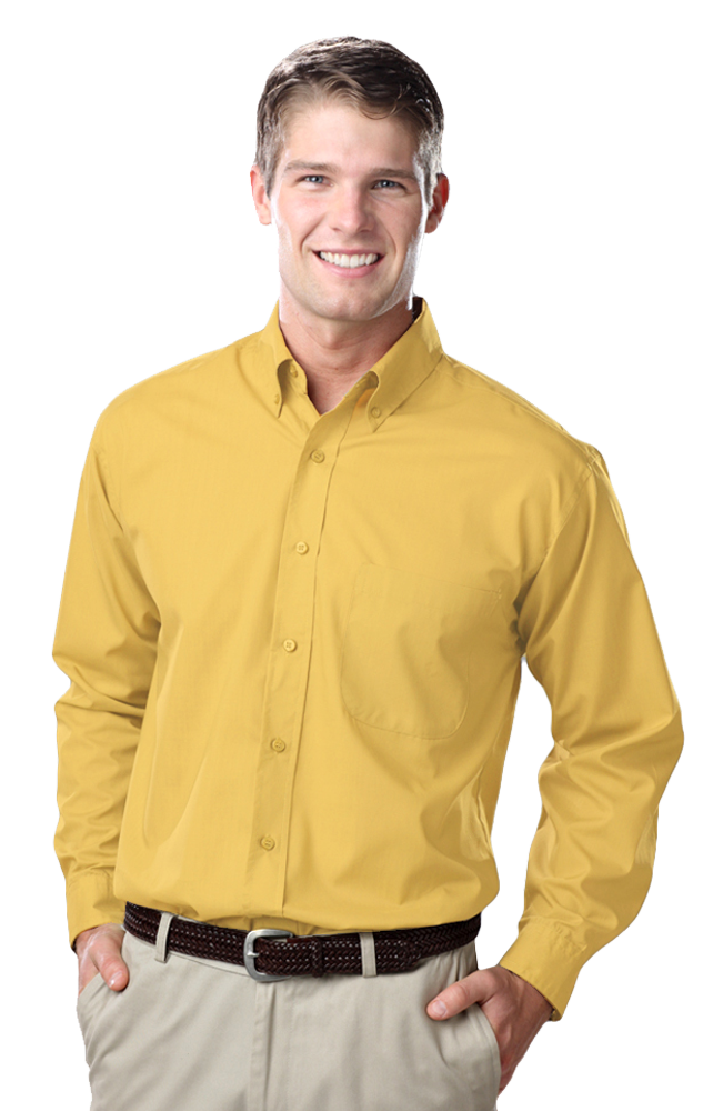 MEN'S L/S LIGHT WEIGHT POPLIN SHIRT  -  MAIZE SMALL SOLID