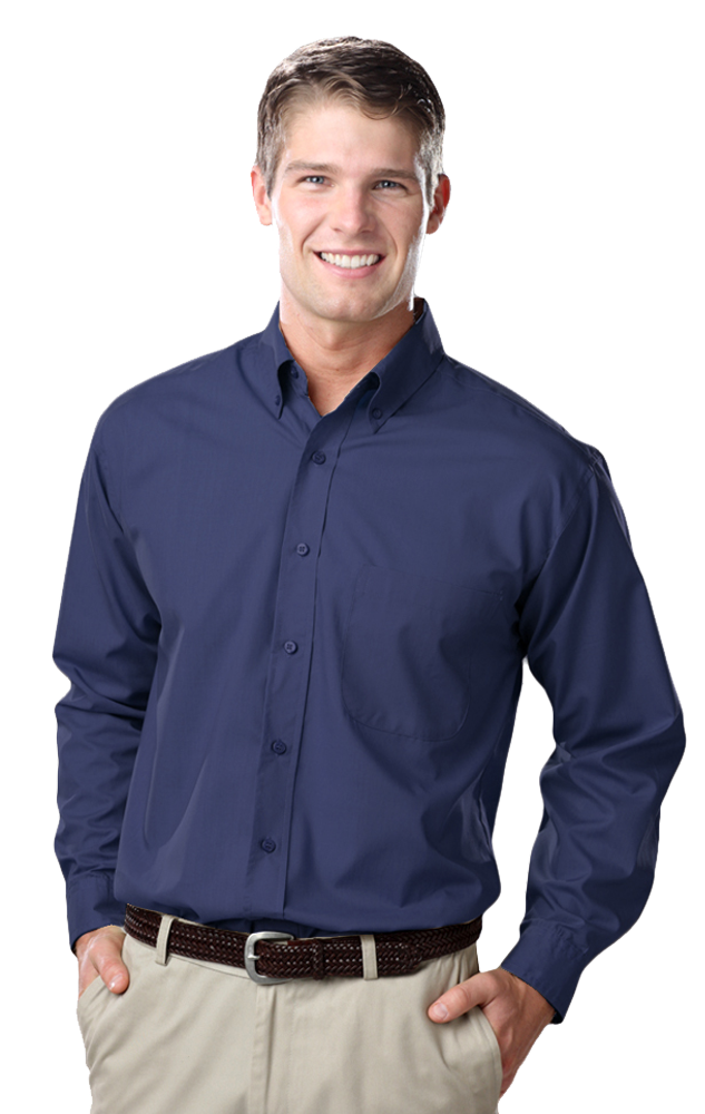 MEN'S L/S LIGHT WEIGHT POPLIN SHIRT  -  NAVY SMALL SOLID