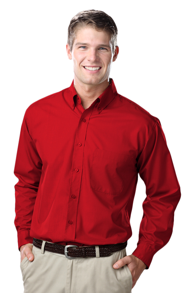 MEN'S L/S LIGHT WEIGHT POPLIN SHIRT  -  RED SMALL SOLID