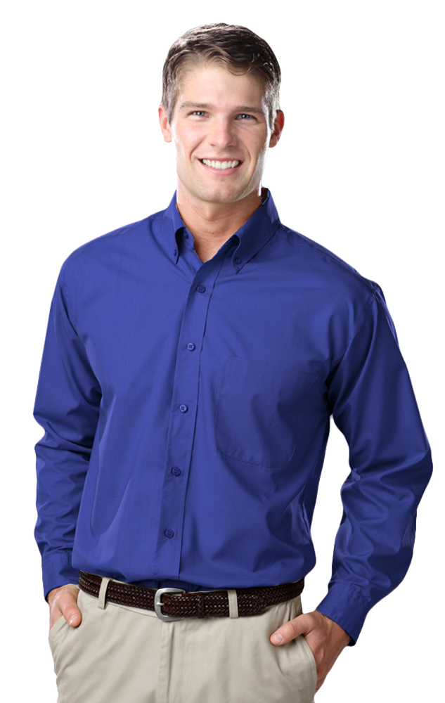 MEN'S L/S LIGHT WEIGHT POPLIN SHIRT  -  ROYAL SMALL SOLID