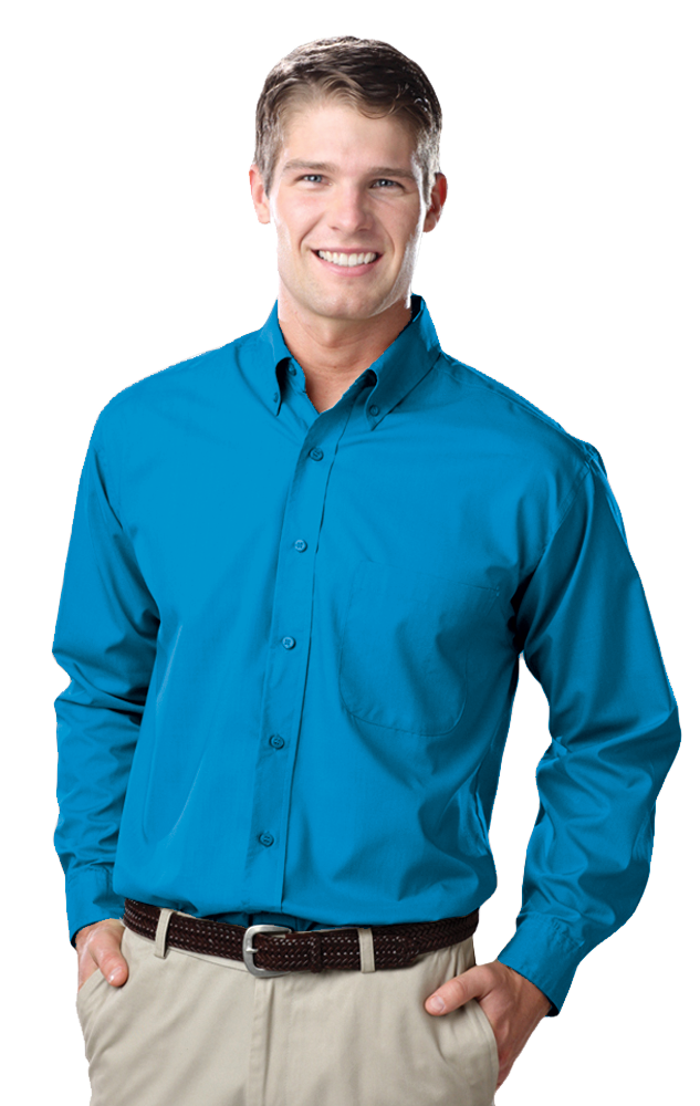 MEN'S L/S LIGHT WEIGHT POPLIN SHIRT TURQUOISE 2 EXTRA LARGE SOLID