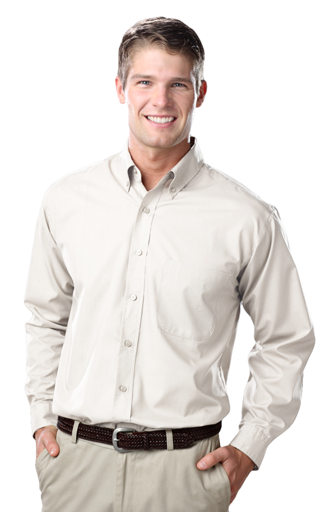 MEN'S L/S LIGHT WEIGHT POPLIN SHIRT  -  WHITE SMALL SOLID