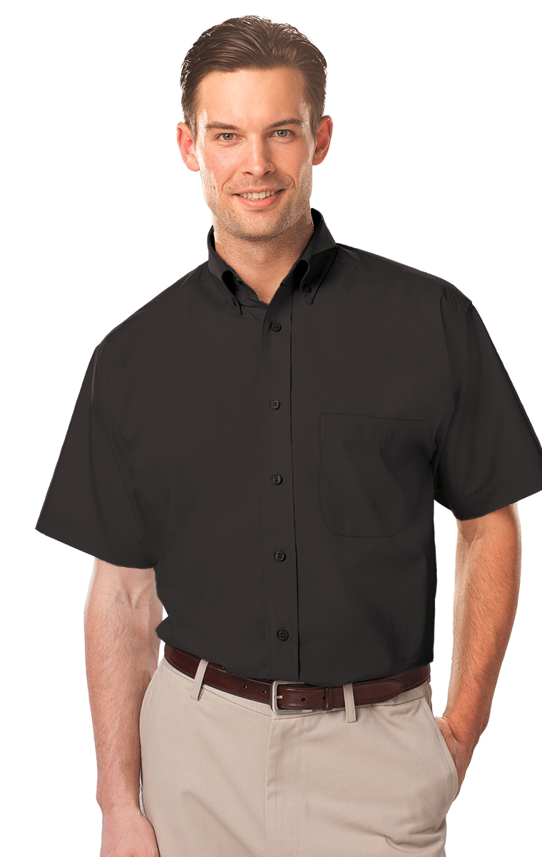 MEN'S S/S LIGHT WEIGHT POPLIN SHIRT  -  BLACK 2 EXTRA LARGE SOLID