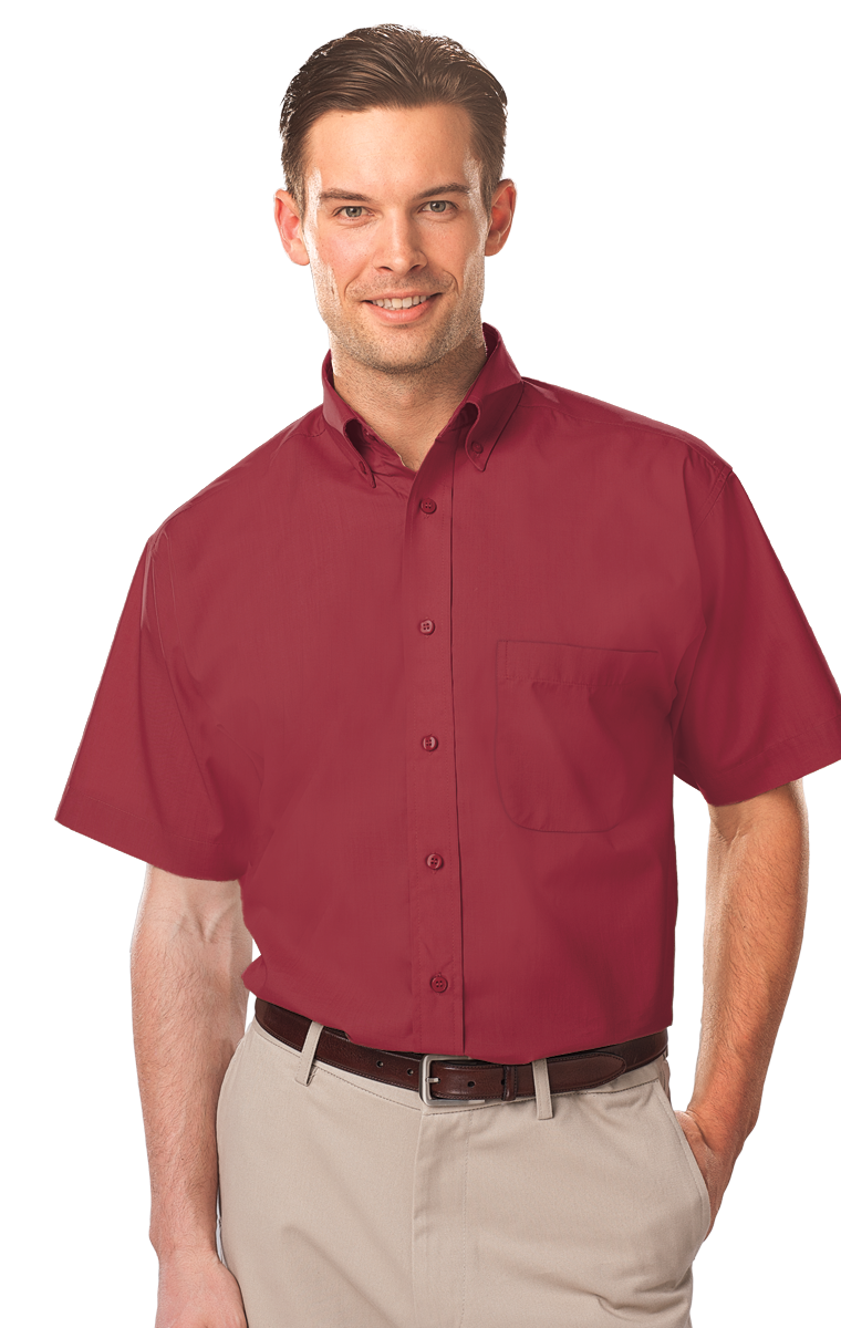 MEN'S S/S LIGHT WEIGHT POPLIN SHIRT  -  BURGUNDY 2 EXTRA LARGE SOLID