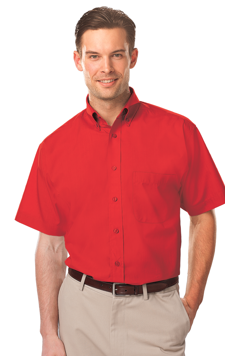 MEN'S S/S LIGHT WEIGHT POPLIN SHIRT  -  RED 2 EXTRA LARGE SOLID