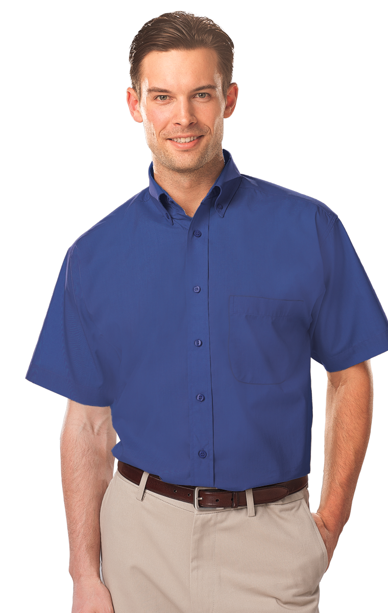 MEN'S S/S LIGHT WEIGHT POPLIN SHIRT  -  ROYAL 2 EXTRA LARGE SOLID