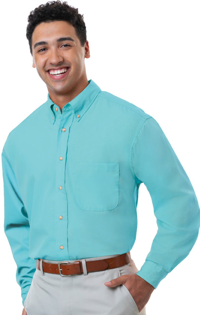 MENS LONG SLEEVE EASY CARE POPLIN  -  AQUA 10 EXTRA LARGE SOLID