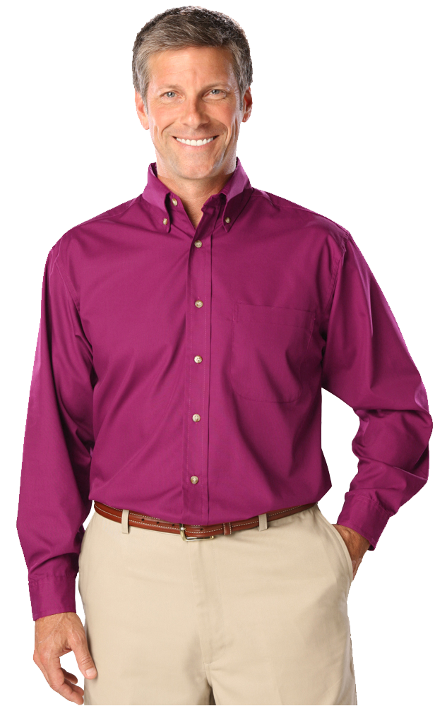 MENS LONG SLEEVE EASY CARE POPLIN  -  BERRY SMALL  SOLID