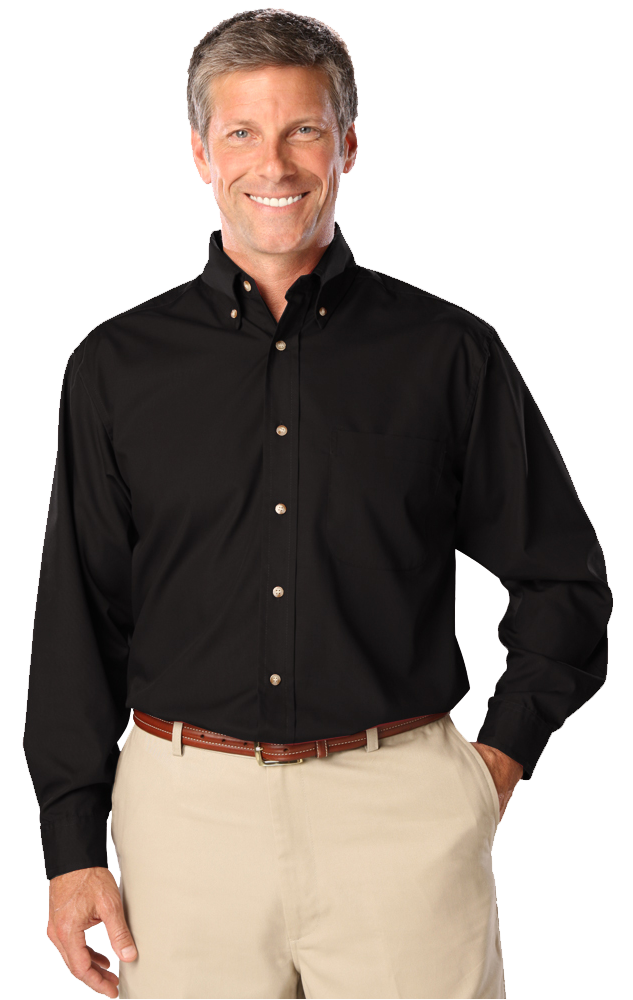 MENS LONG SLEEVE EASY CARE POPLIN  -  BLACK SMALL  SOLID