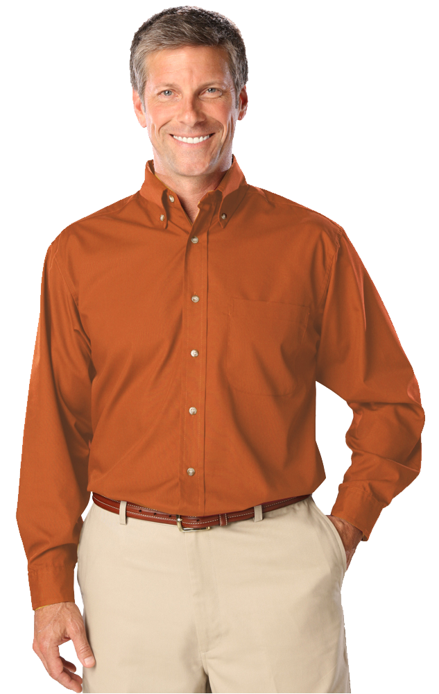 MENS LONG SLEEVE EASY CARE POPLIN  -  BURNT ORANGE SMALL  SOLID