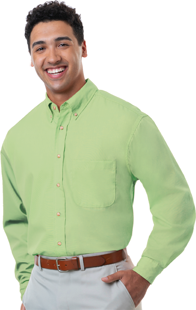 MENS LONG SLEEVE EASY CARE POPLIN  -  CACTUS SMALL SOLID