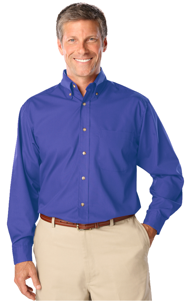 MENS LONG SLEEVE EASY CARE POPLIN  -  FRENCH BLUE SMALL  SOLID