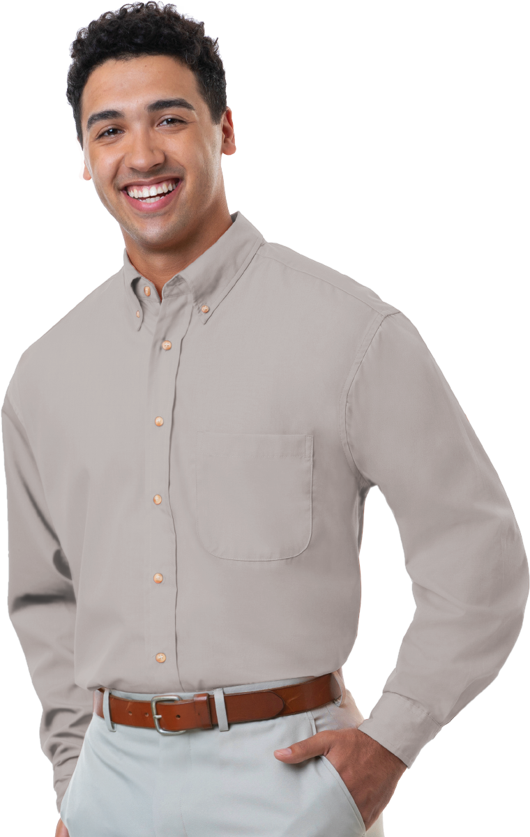 MENS LONG SLEEVE EASY CARE POPLIN  -  GREY SMALL  SOLID