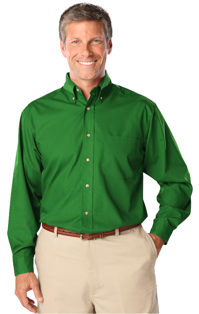 MENS LONG SLEEVE EASY CARE POPLIN  -  KELLY SMALL SOLID