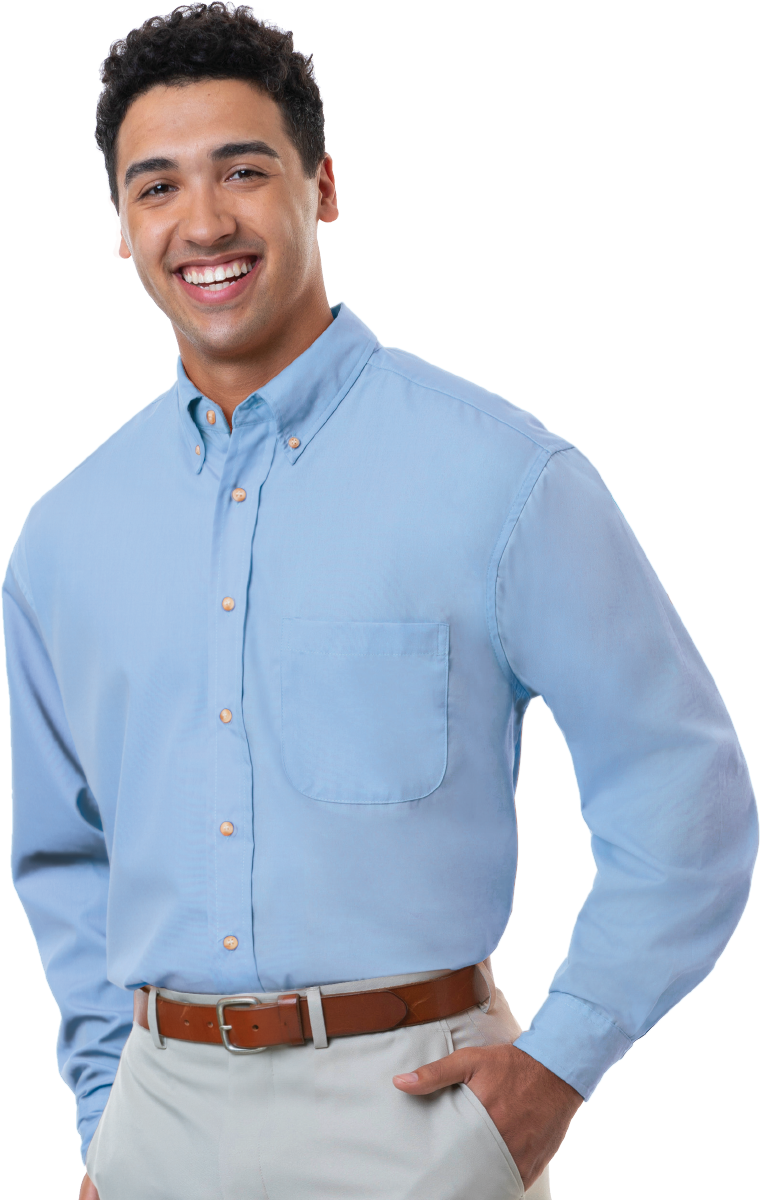 MENS LONG SLEEVE EASY CARE POPLIN  -  LIGHT BLUE SMALL  SOLID