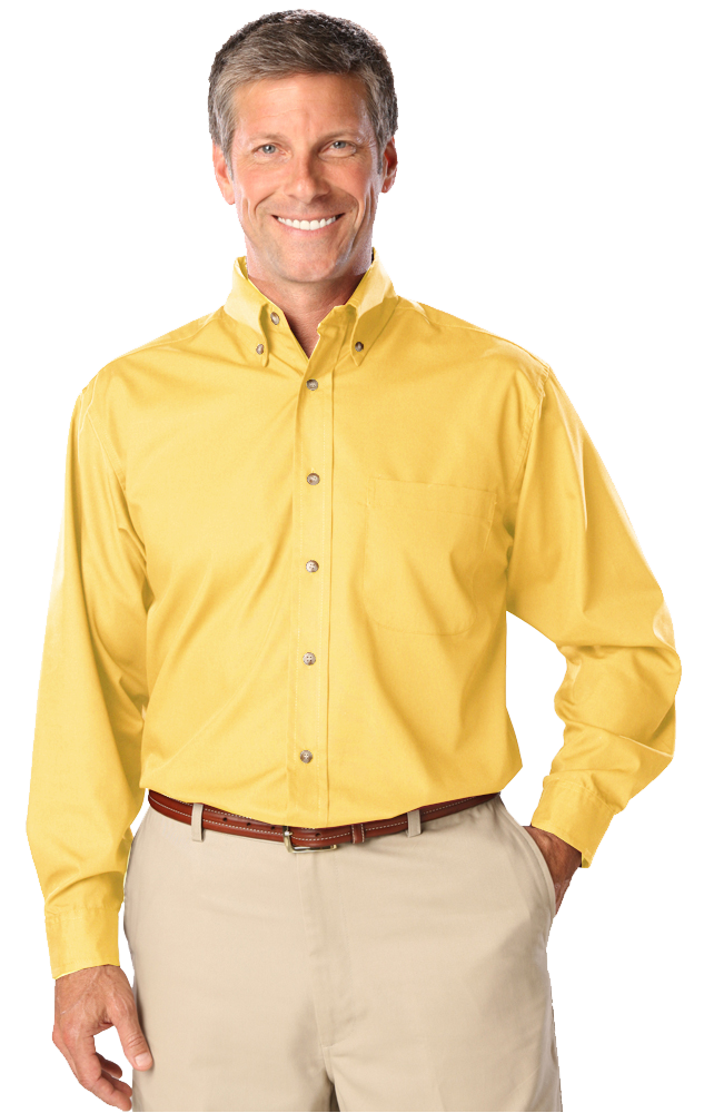 MENS LONG SLEEVE EASY CARE POPLIN  -  MAIZE SMALL  SOLID