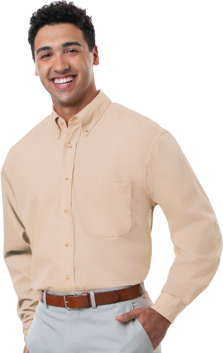 MENS LONG SLEEVE EASY CARE POPLIN  -  NATURAL SMALL  SOLID