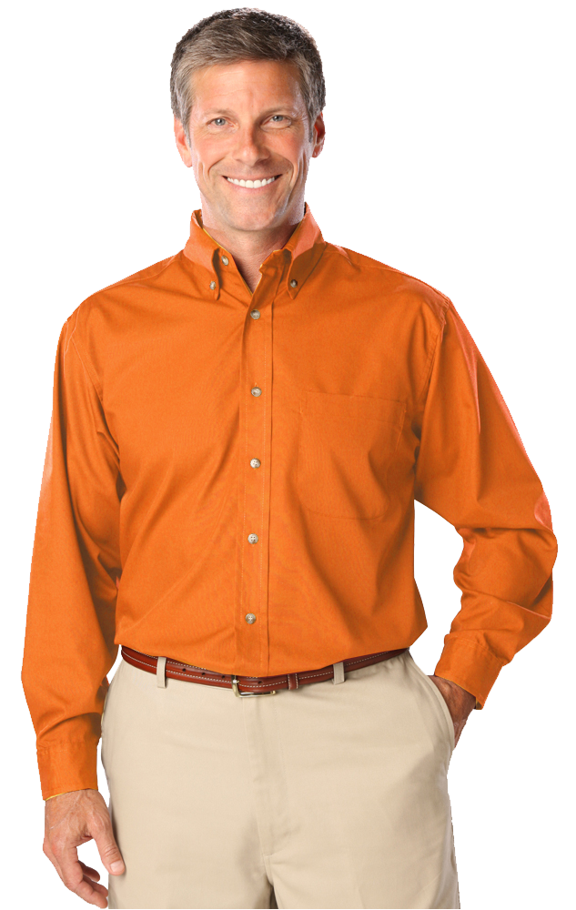 MENS LONG SLEEVE EASY CARE POPLIN  -  ORANGE SMALL  SOLID