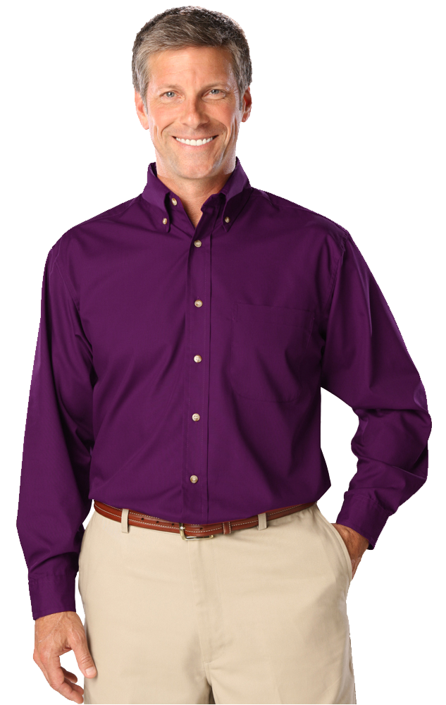 MENS LONG SLEEVE EASY CARE POPLIN  -  PURPLE SMALL  SOLID