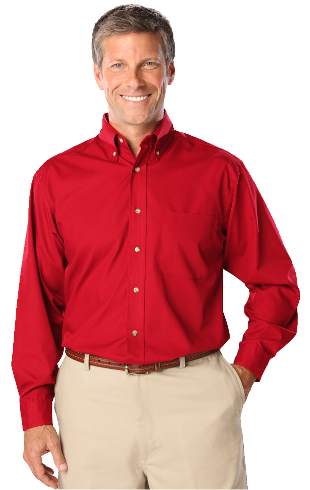 MENS LONG SLEEVE EASY CARE POPLIN  -  RED SMALL  SOLID