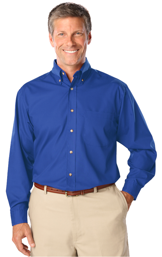 MENS LONG SLEEVE EASY CARE POPLIN  -  ROYAL SMALL  SOLID