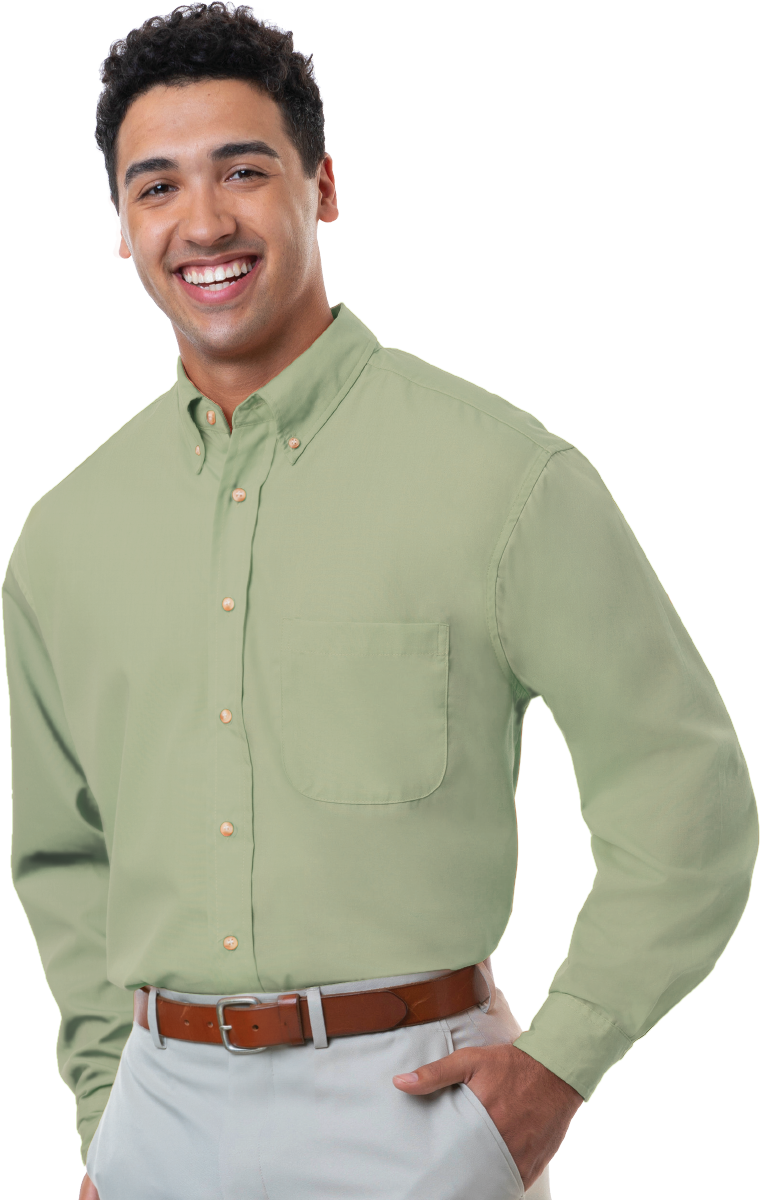 MENS LONG SLEEVE EASY CARE POPLIN  -  SAGE SMALL  SOLID