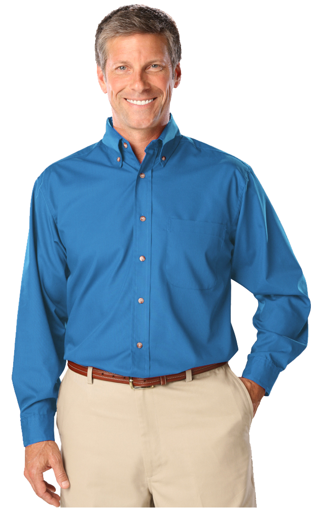 MENS LONG SLEEVE EASY CARE POPLIN  -  TURQUOISE SMALL  SOLID