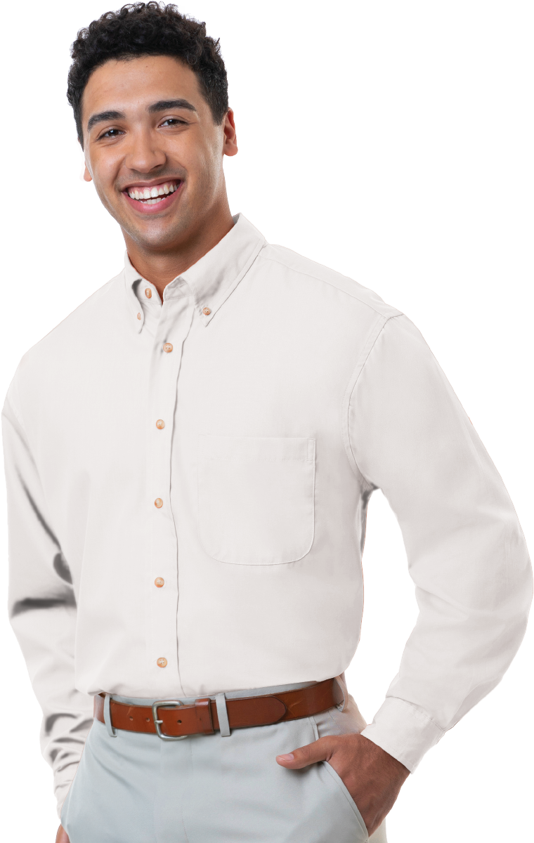 MENS LONG SLEEVE EASY CARE POPLIN  -  WHITE SMALL  SOLID