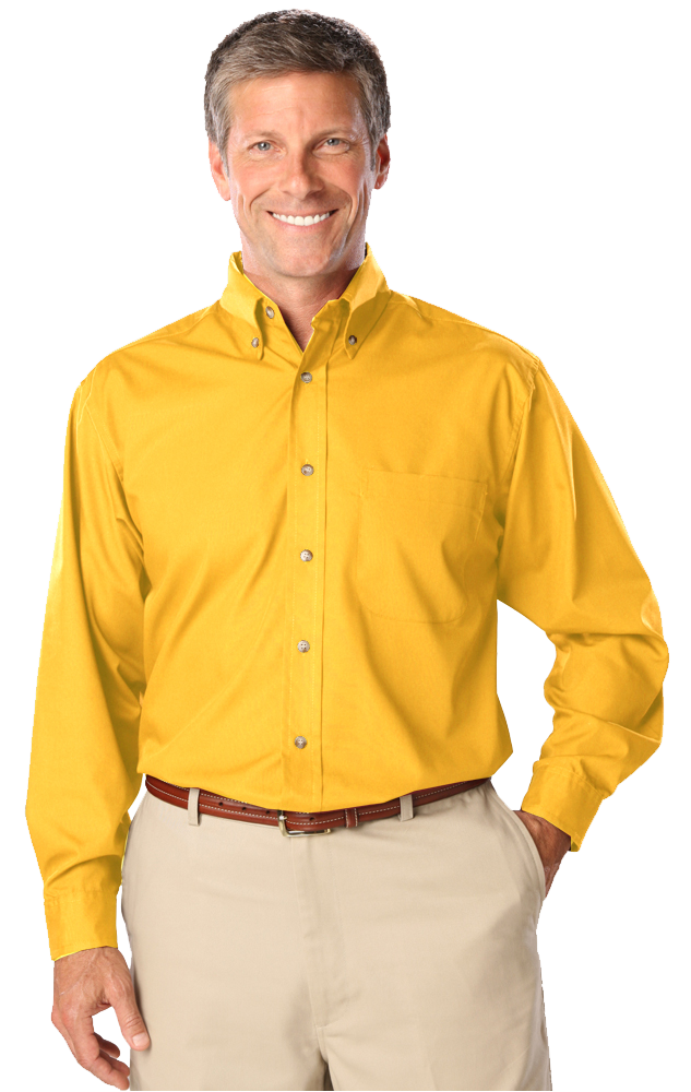 MENS LONG SLEEVE EASY CARE POPLIN  -  YELLOW SMALL  SOLID