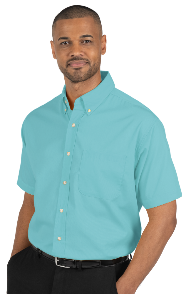 MENS SHORT SLEEVE EASY CARE POPLIN  -  AQUA 10 EXTRA LARGE SOLID