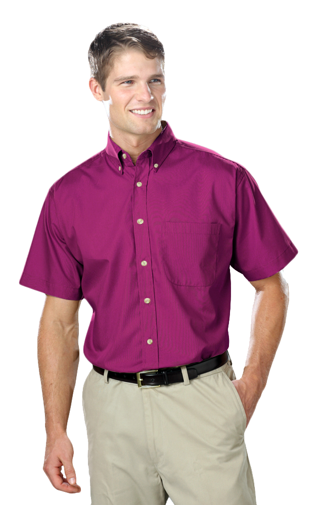 MENS SHORT SLEEVE EASY CARE POPLIN  -  BERRY 10 EXTRA LARGE SOLID