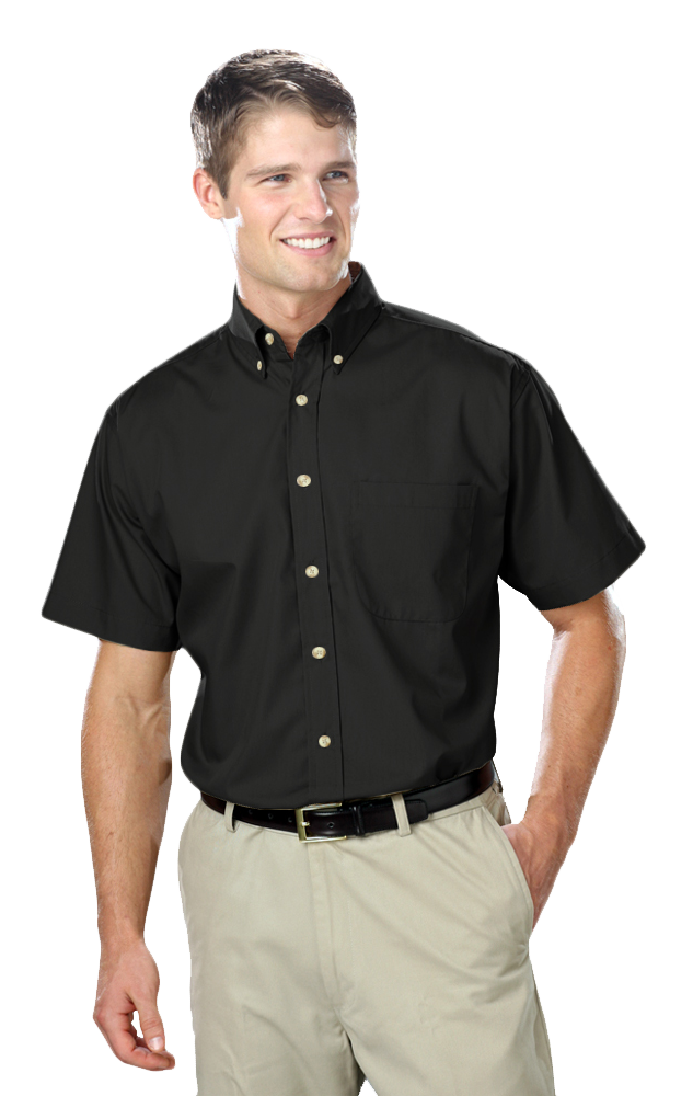 MENS SHORT SLEEVE EASY CARE POPLIN  -  BLACK 10 EXTRA LARGE SOLID