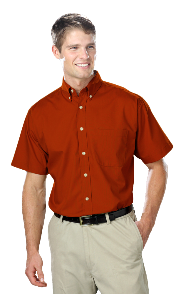 MENS SHORT SLEEVE EASY CARE POPLIN  -  BURNT ORANGE 10 EXTRA LARGE SOLID