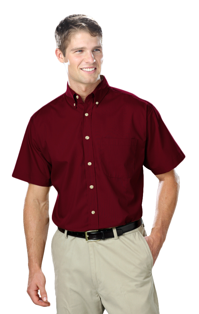 MENS SHORT SLEEVE EASY CARE POPLIN  -  BURGUNDY 10 EXTRA LARGE SOLID