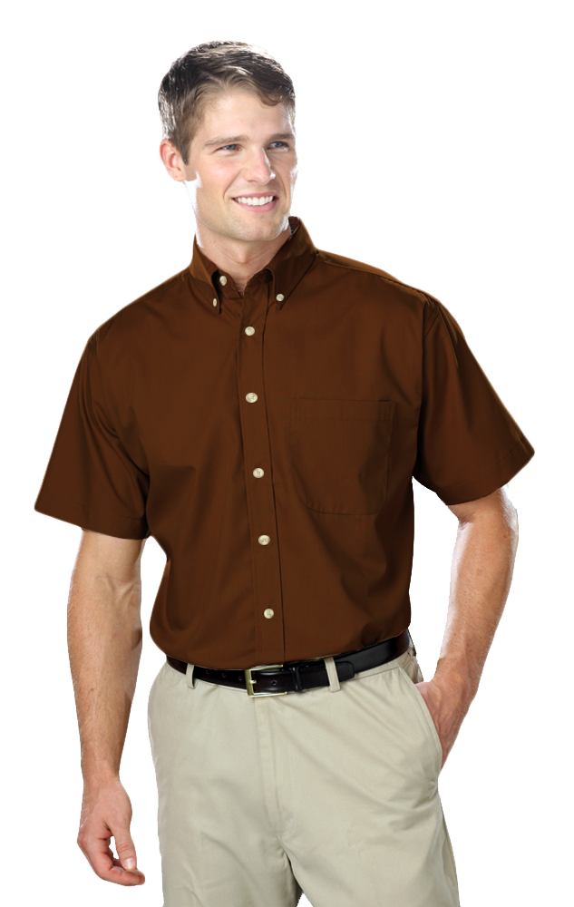 MENS SHORT SLEEVE EASY CARE POPLIN  -  CHOCOLATE 10 EXTRA LARGE SOLID