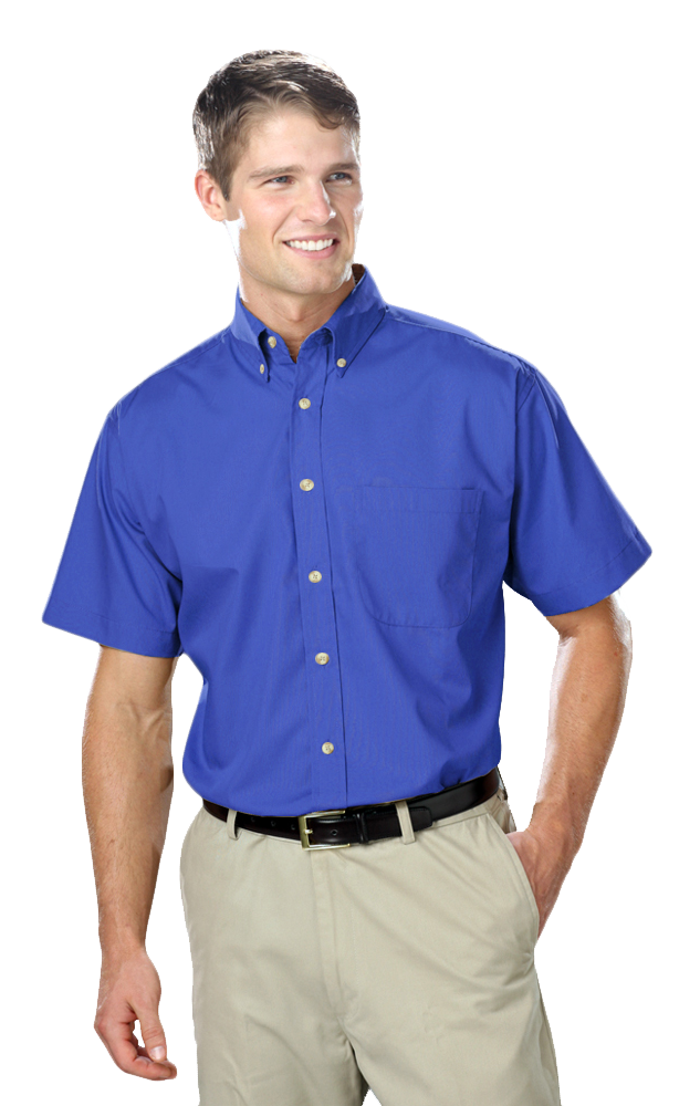 MENS SHORT SLEEVE EASY CARE POPLIN  -  FRENCH BLUE 10 EXTRA LARGE SOLID