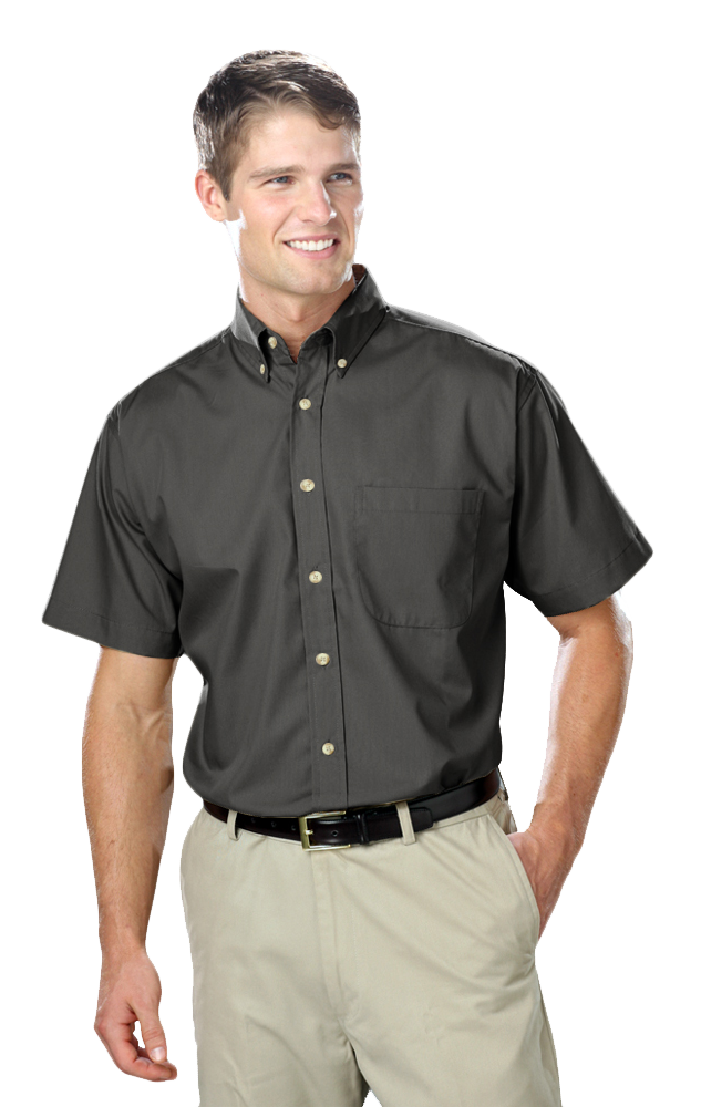 MENS SHORT SLEEVE EASY CARE POPLIN  -  GRAPHITE 10 EXTRA LARGE SOLID