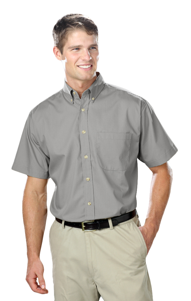 MENS SHORT SLEEVE EASY CARE POPLIN  -  GREY 10 EXTRA LARGE SOLID